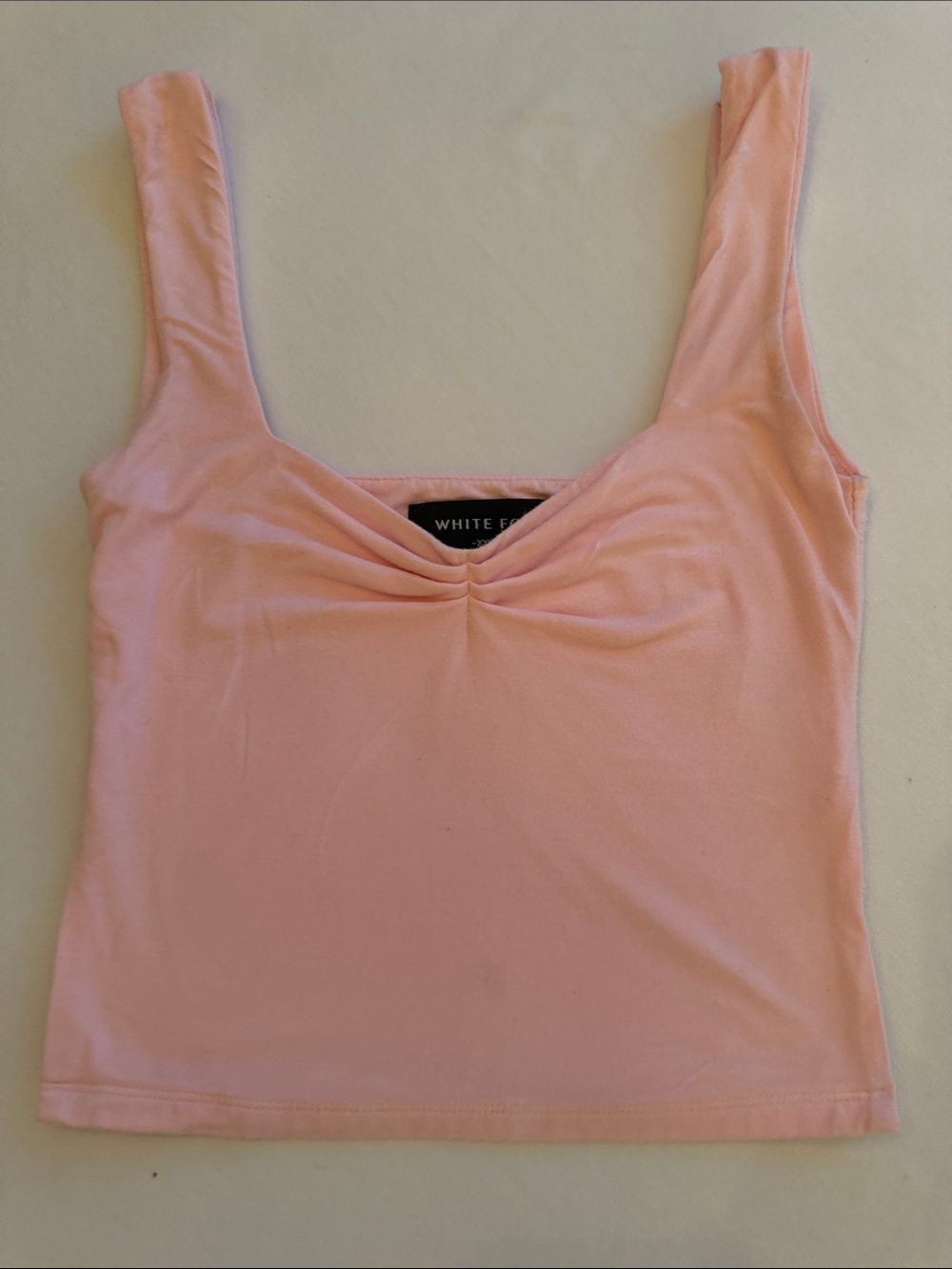 White Fox Boutique Light Pink Ruched Scoop Tank- side slits/ cropped